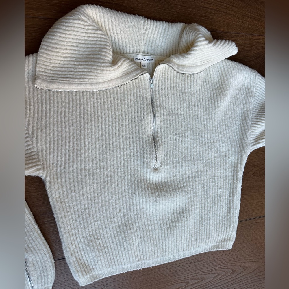 For Love And Lemons Off-White Ribbed Turtleneck Sweater